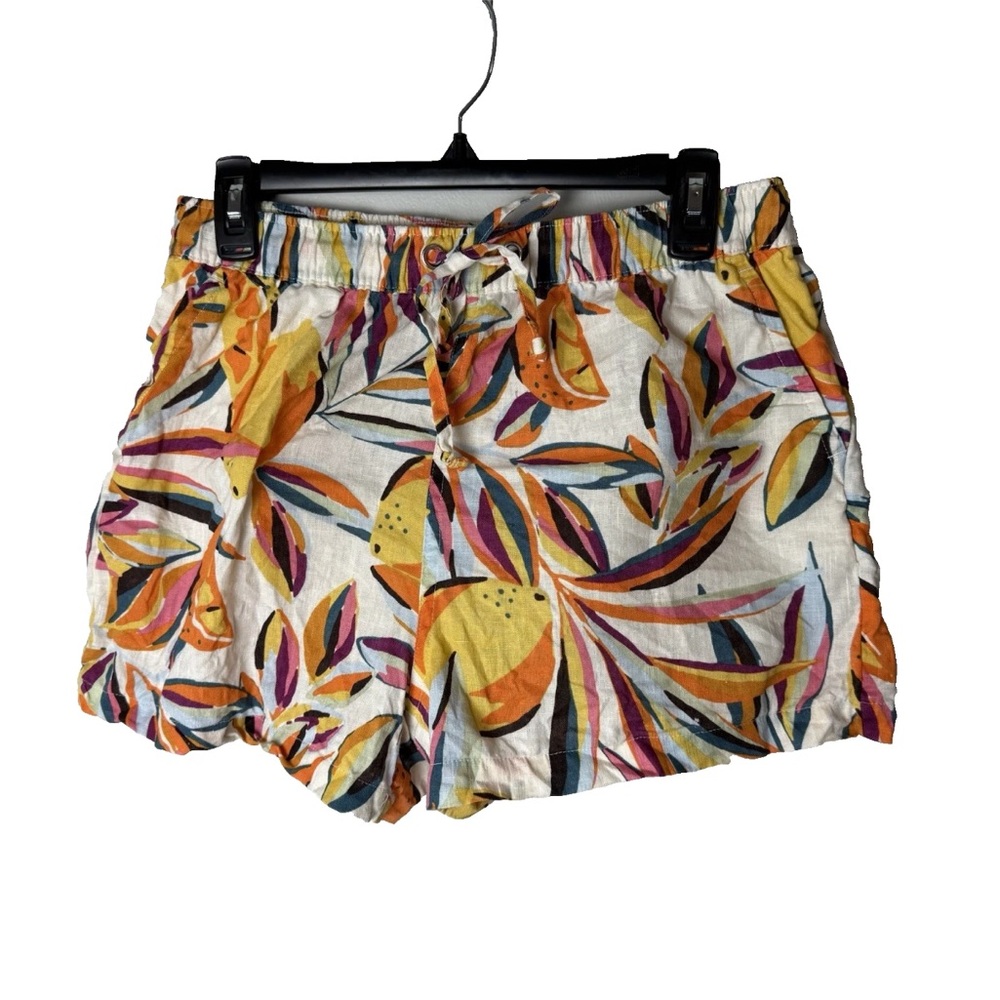 C&C California Linen Shorts Size Medium Tropcial Citrus Pockets Drawstring
